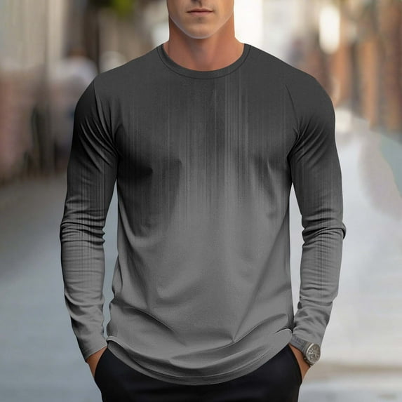 Plus Size T Shirts for Men Big & Tall S-4X Long Sleeve Crewneck Tshirts Shirt Pullover Gradient Printed Basic Breathable Athletic Workout Tees Tops