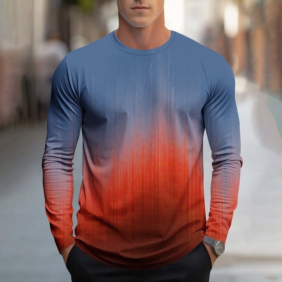 Plus Size T Shirts for Men Big & Tall S-4X Long Sleeve Crewneck Tshirts Shirt Pullover Gradient Printed Basic Breathable Athletic Workout Tees Tops