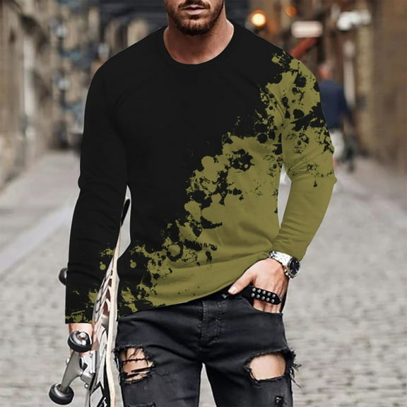 Plus Size T Shirts for Men Crewneck Big & Tall M-4X Long Sleeve Stretchy Slim Tees Tops Casual Color Block Basic Comfort Pullover T-Shirts