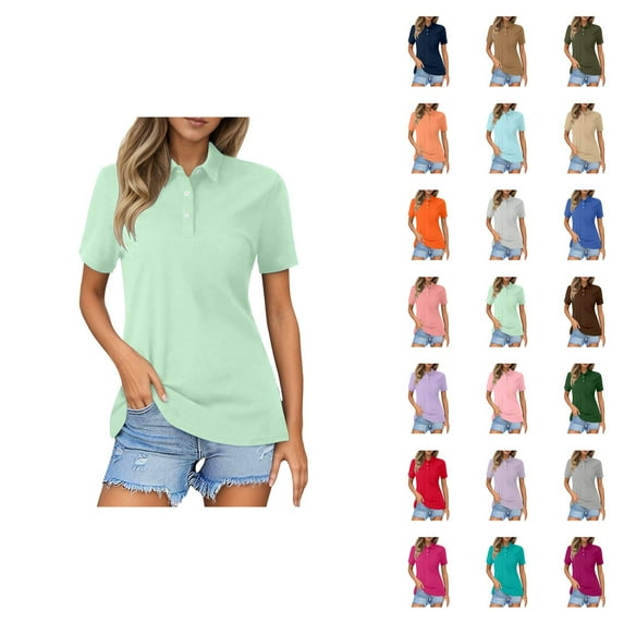 Plus Size T Shirts for Women 2025 Short Sleeve Button Collared Casual Plain Tshirt Blouse Womens T Shirts