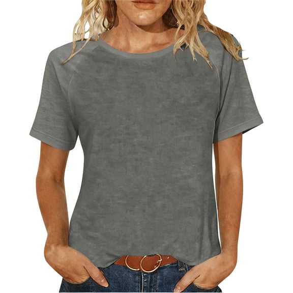 Plus Size T-Shirts for Women Crewneck Short Sleeve Basic Trendy Summer Tops Casual Loose Solid Color Blouses Outfit