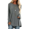 thumbnail image 1 of Plus Size T Shirts for Women Long Sleeve Crewneck Pullover Tops T-shirt Loose Tunic Blouses Gray S, 1 of 2