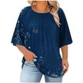 thumbnail image 1 of Plus Size T-Shirts for Women with Pleats Short Sleeve Tunic Tops Loose Scoop Neck Casual Summer Plain Tshirts (3XL, Navy), 1 of 5