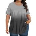 thumbnail image 1 of Plus Size T-Shirts for Womens Pleated Gradient Short Sleeve Shirts Round Neck Tunic Blouses Oversize Casual Summer Outfits Clothes 2025, 1 of 5