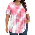 thumbnail image 1 of Plus Size T-Shirts for Womens Pleated Gradient Short Sleeve Shirts Round Neck Tunic Blouses Oversize Casual Summer Outfits Clothes 2025, 1 of 5