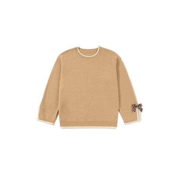 Plus Size Tan Split Cuff Leopard Sweater for Women – Fall Modern Style [ZhiHiMeRi] | 3X