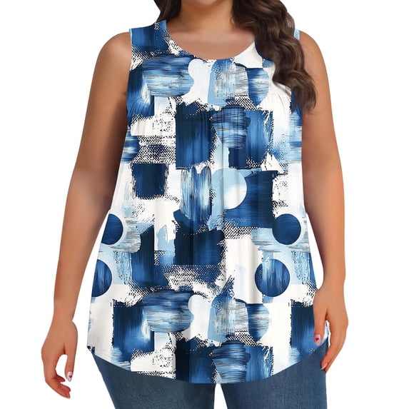 Plus Size Tank Top for Women Sleeveless Loose Fit Crewneck Tunic Tees Floral Print Casual Flowy Top