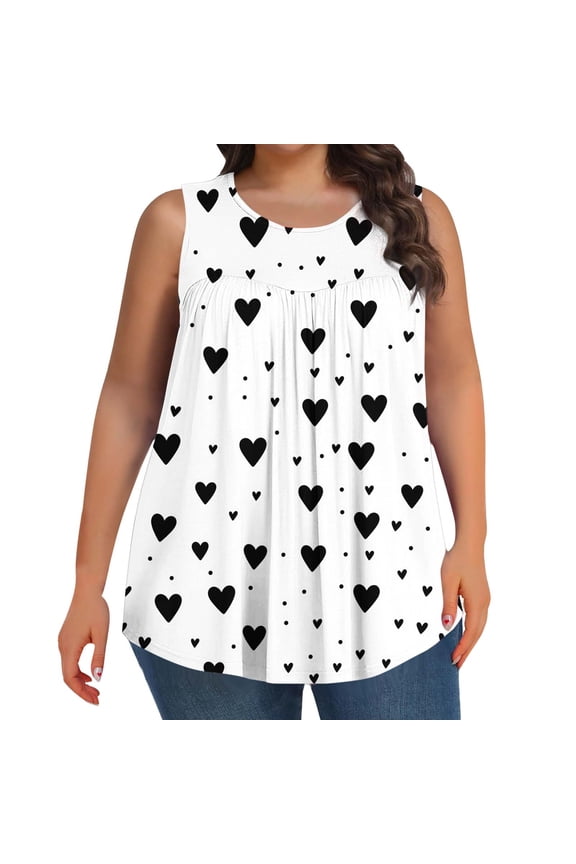 Plus Size Tank Top for Women Sleeveless Loose Fit Crewneck Tunic Tees Floral Print Casual Flowy Top
