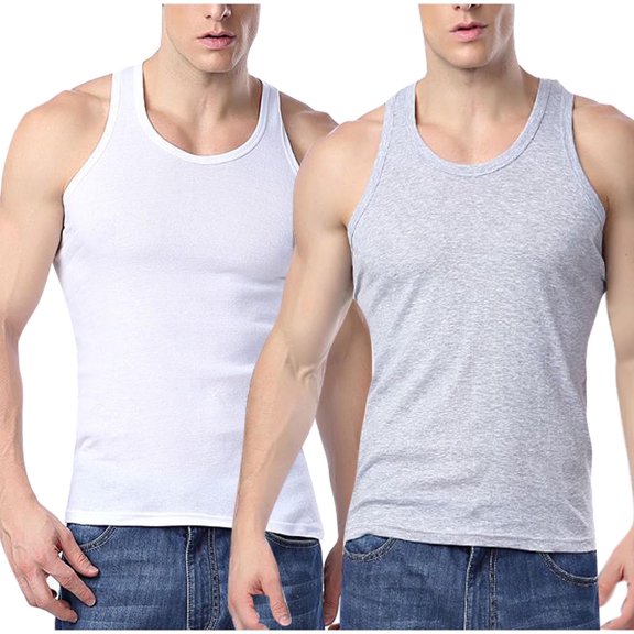 Men Tank Tops Value Pack Tawop Mens Tank Tops Round Neck Sports Fitness Mens Tank Tops for Men 2 Packs Solid Clear Xl