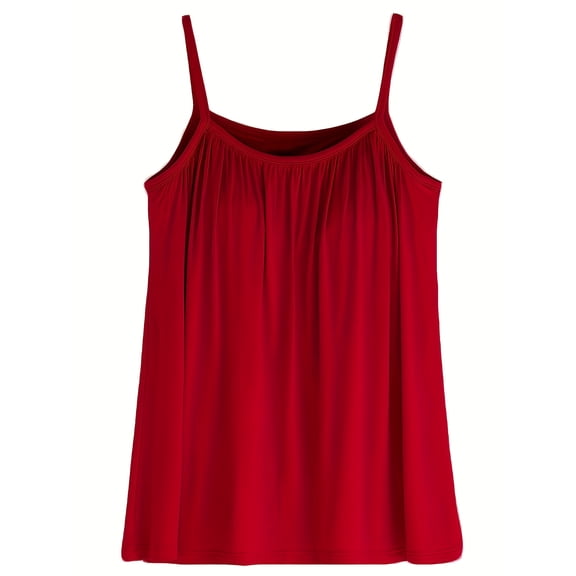 Plus Size Tank Tops For Women, Built In Bra Front Pleated Flowy Tank Tops U Neck Curved Hem Summer Casual Sleeveless Tops, XL-6XL