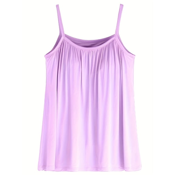 Plus Size Tank Tops For Women, Built In Bra Front Pleated Flowy Tank Tops U Neck Curved Hem Summer Casual Sleeveless Tops, XL-6XL