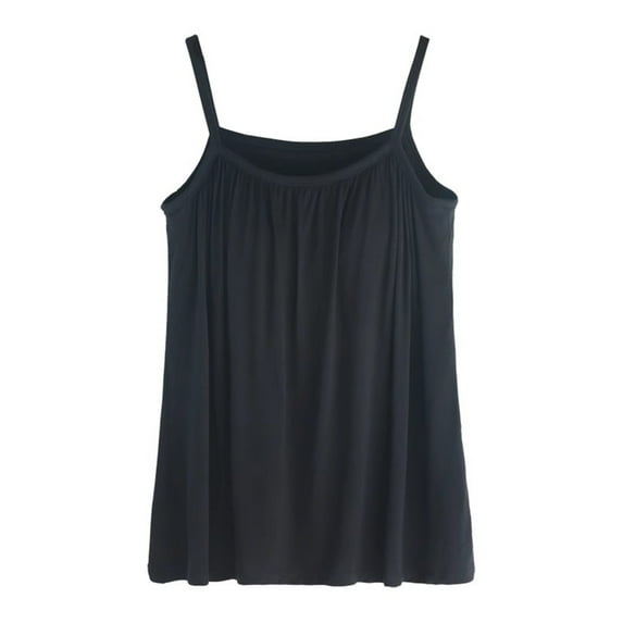 Plus Size Tank Tops For Women, Built In Bra Front Pleated Flowy Tank Tops U Neck Curved Hem Summer Casual Sleeveless Tops, XL-6XL