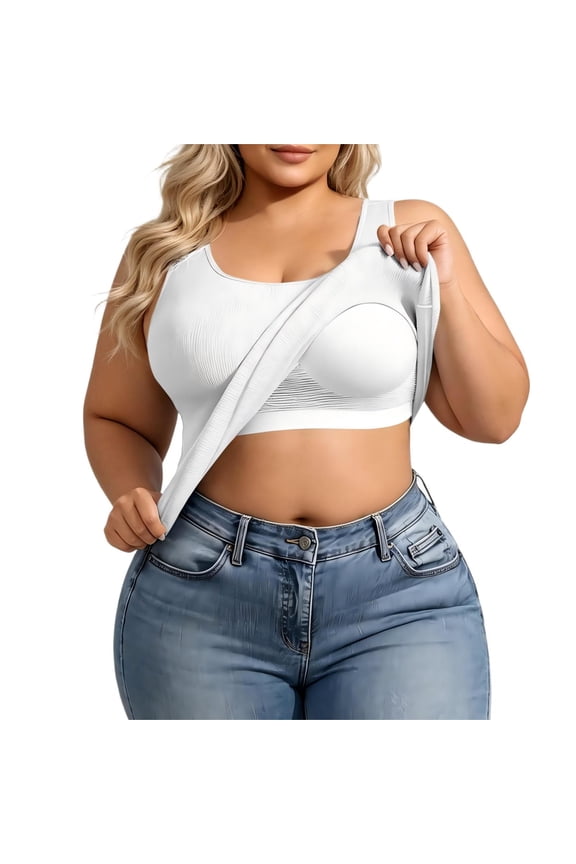 Plus Size Tank Tops For Women Summer Crew Neck Padded Ribbed Trendy Solid Fashion Resort Holiday Cruise Outdoor Lounge Wear Simple Chic Versatile