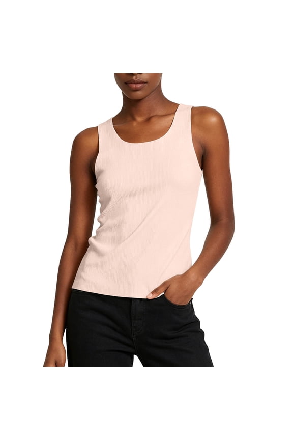 Plus Size Tank Tops New Women’s Basic Tan Tops U-Neck Sleeveless Loose Top Breathable Comfy Summer Versatile Daily Tank Pinks L