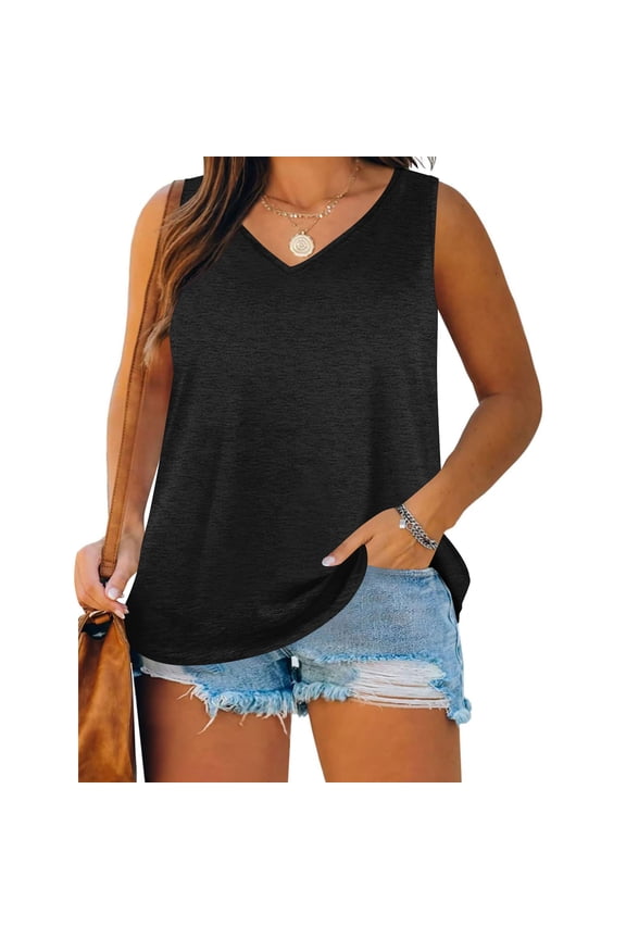 Plus Size Tank Tops For Women Summer Solid Relaxed Everyday Casual Layering Weekend Vacation Style Weekend Ready Look Clean Casual Finish All Day Ease Black 4XL