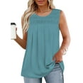 thumbnail image 1 of Plus Size Tank Tops Womens Fashion Pleated Tees Trendy Comfy Crewneck Shirts Teal Blue 2XL, 1 of 7