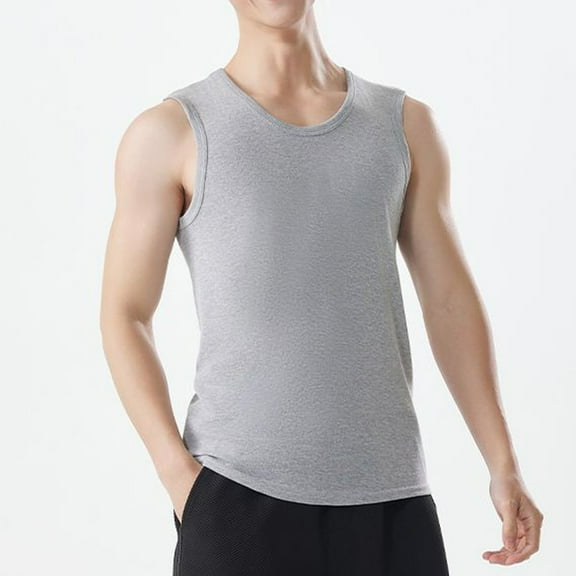 Plus Size Tank Tops for Men L-4X Sleeveless Crewneck T-Shirts Mens Casual Solid Pullover Slim Basic Athletic Workout Undershirts Tees