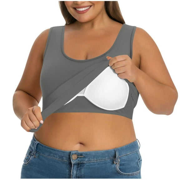 Plus Size Tank Tops for Women Built in Bra Cotton Shelf Bra Crew Neck Sleeveless Shirts Layering Undershirts L-5XL