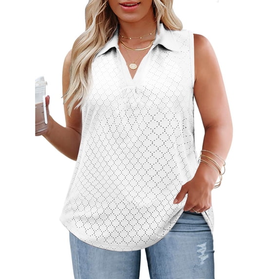 NISVIYA Plus Size Tank Tops for Women Summer Cute Tees Hollow Out Sleeveless T Shirts 3X White