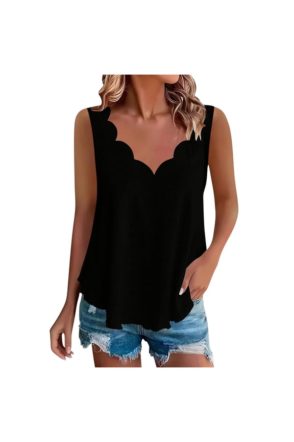 Plus Size Tank Tops for Women Dressy Eyelet Blouse V Neck Shell Top Sleeveless Summer Shirts Solid Color Tank Tops Loose Fit
