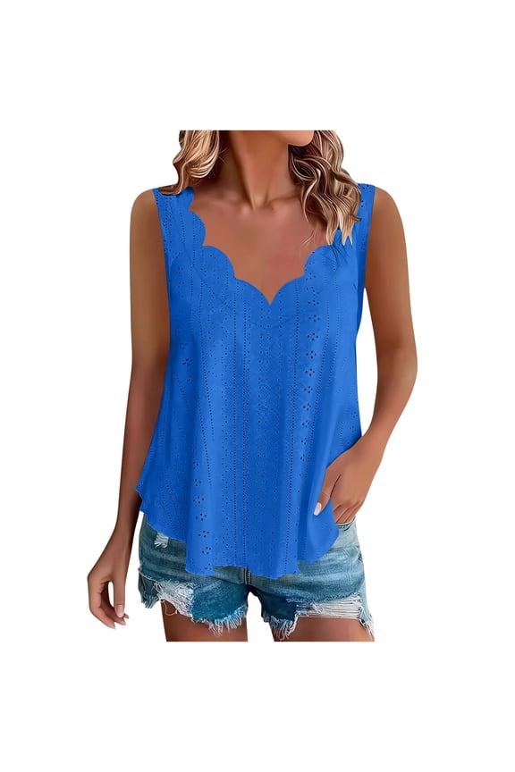 Plus Size Tank Tops for Women Dressy Eyelet Blouse V Neck Shell Top Sleeveless Summer Shirts Solid Color Tank Tops Loose Fit