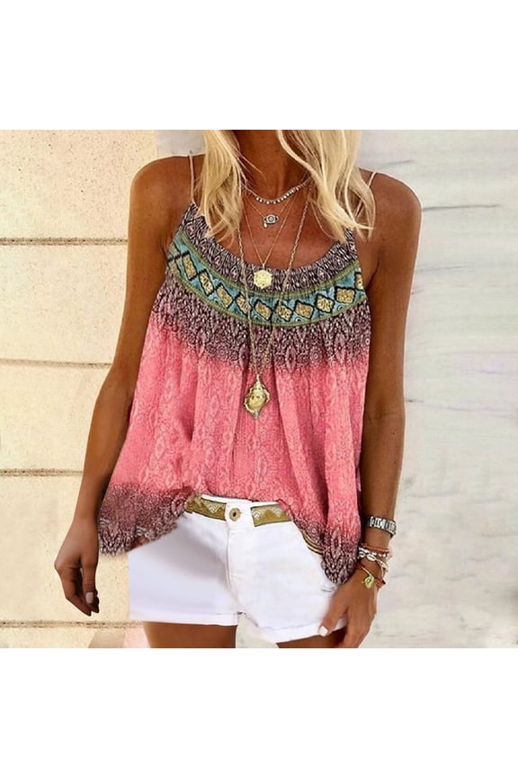 Plus Size Tank Tops for Women Fashion Summer Print Casual Sleeveless Round-Neck Vest Camis Blouse Tops Womens Tank Tops Loose Fit, Summer Sale!