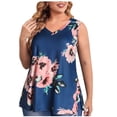thumbnail image 1 of Plus Size Tank Tops for Women Floral Print Sleeveless BaBydoll Vest Shirts Loose Fit V Neck Pleated Blouse Tee, 1 of 8
