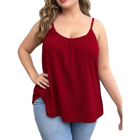 Plus Size Tank Tops for Women Loose Spaghetti Strap Tunic Blouses Red L