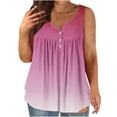 thumbnail image 1 of Plus Size Tank Tops for Women Sleeveless Button Pleats Tank Summer Solid Flared Trendy Casual Tunic Blouse Hot Pink XXXL, 1 of 4