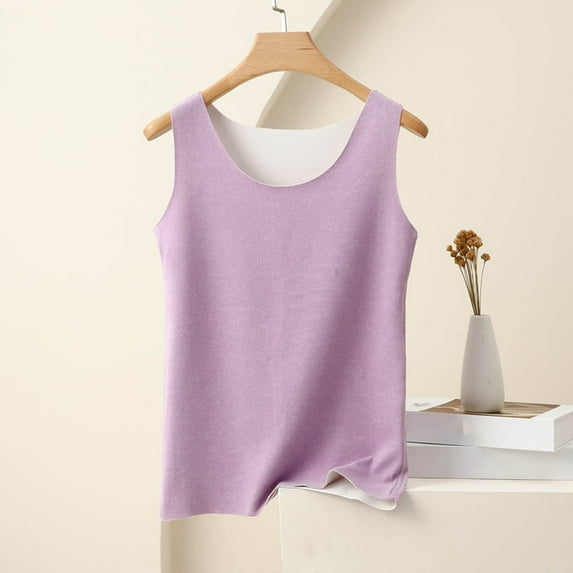 Plus Size Tank Tops for Women Sleeveless Round Neck Casual Solid Color Slim Suspender Top Purple M