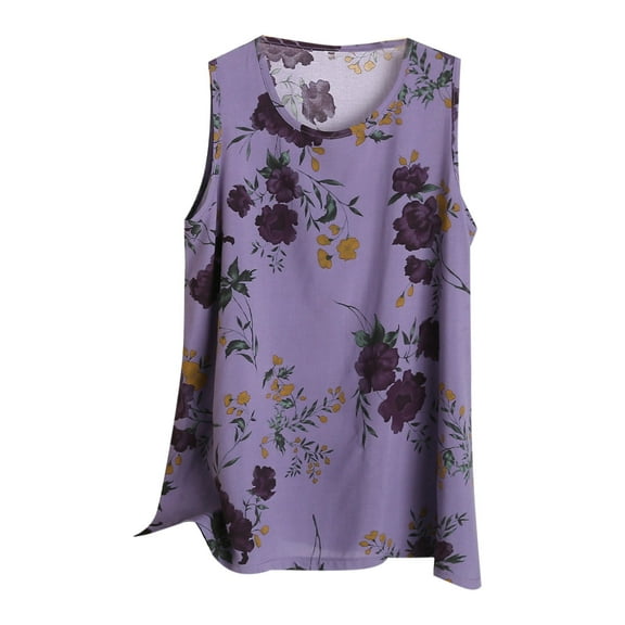 Plus Size Tank Tops for Women Sleeveless Round Neck Loose Fit Tshirts Tie-dye/Solid Casual Cozy Summer Tees 1X-5X (5XL, Purple)