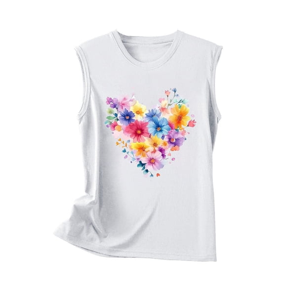 Plus Size Tank Tops for Women Sleeveless Round Neck Love Printed Regular Tank White 2XL