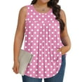 thumbnail image 1 of Plus Size Tank Tops for Women Sleeveless Round-Neck Pleats Round Dot Printed T-shirt Pink XXXXXL, 1 of 6