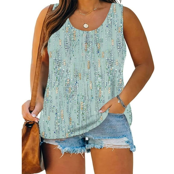 Plus Size Tank Tops for Women Sleeveless Round-Neck Plus Tunic Blouse Casual Loose Summer Tank Mint Green XXXXL