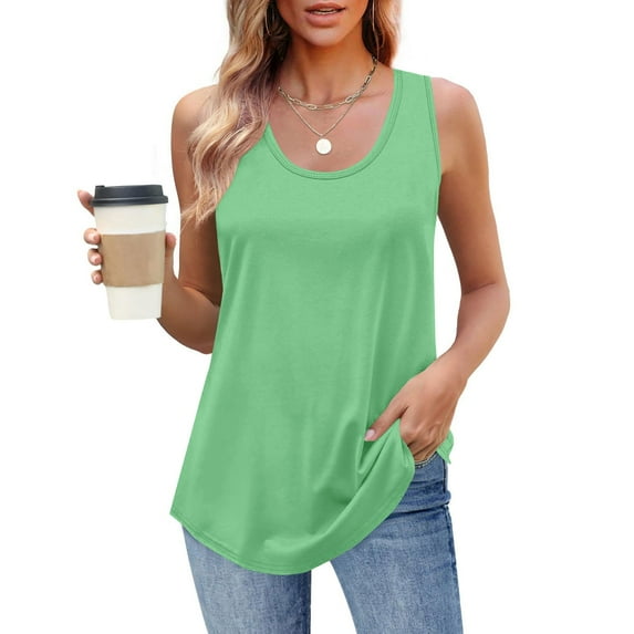 Plus Size Tank Tops for Women Sleeveless Round Neck Solid Color Camisole Mint Green XXL
