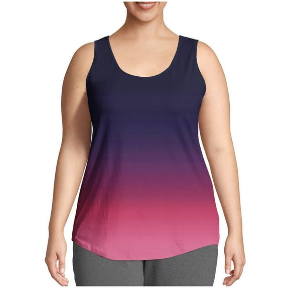 Plus Size Tank Tops for Women Sleeveless Round-neck Gradient Printed Summer Casual Loose Plus Camisoles Tank Navy XXXXXL