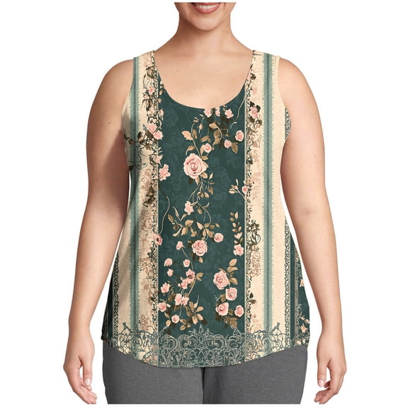 Plus Size Tank Tops for Women Sleeveless Round-neck Printed Summer Casual Loose Plus Camisoles Tank 3-Multicolor XXXL