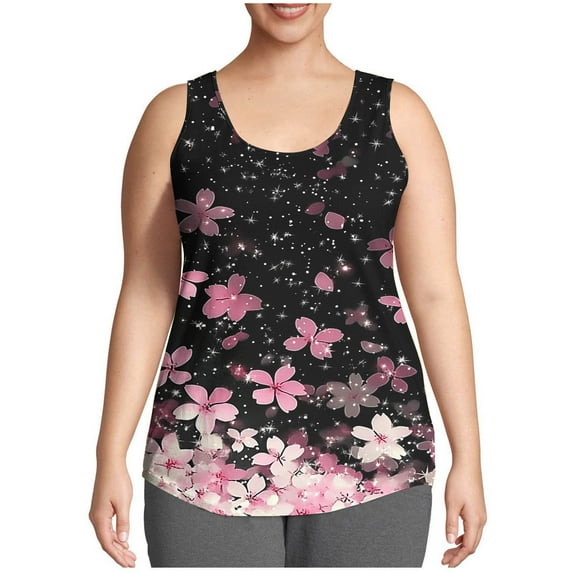 Plus Size Tank Tops for Women Sleeveless Round-neck Printed Summer Casual Loose Plus Camisoles Tank 5-Multicolor XXXXXL