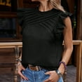 thumbnail image 1 of Plus Size Tank Tops for Women Sleeveless Ruffle Round Neck Pleated Shoulder Flounce Solid Color Top Black XL, 1 of 6
