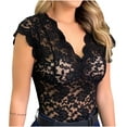 thumbnail image 1 of Plus Size Tank Tops for Women Sleeveless V-Neck Lace Slim Solid Vest Black XXL, 1 of 4