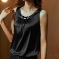 thumbnail image 1 of Plus Size Tank Tops for Women Solid Color Satin Beaded Embellished Pleated Round Neck Vest Black XL, 1 of 6