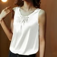 thumbnail image 1 of Plus Size Tank Tops for Women Solid Color Satin Beaded Embellished Pleated Round Neck Vest White M, 1 of 6