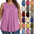 thumbnail image 1 of Plus Size Tank Tops for Women Solid Color Sleeveless Crew Neck Plication T Shirts Summer Tops Casual Tees Loose Fit Shirts Solid color Wrinkle Blouse, 1 of 7
