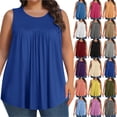 thumbnail image 1 of Plus Size Tank Tops for Women Solid Color Sleeveless Crew Neck Plication T Shirts Summer Tops Casual Tees Loose Fit Shirts Solid color Wrinkle Blouse, 1 of 7