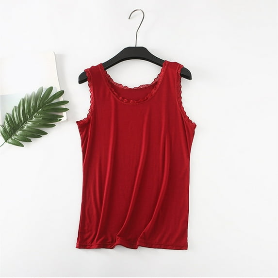 Plus Size Tank Tops for Women,Solid Color Undershirt,Fashion Women Casual Sleeveless Round Neck Ladies Lace Patchwork Blouses Tank