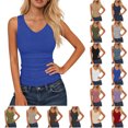 thumbnail image 1 of Plus Size Tank Tops for Women Summer Sleeveless V-Neck Solid Collar Blouses Womens Tank Tops With Chest Cushion Short, Blue-XL, 1 of 7