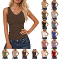 thumbnail image 1 of Plus Size Tank Tops for Women Summer Sleeveless V-Neck Solid Collar Blouses Womens Tank Tops With Chest Cushion Short, Brown-S, 1 of 7