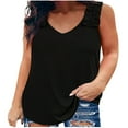 thumbnail image 1 of Plus Size Tank Tops for Women Trendy V Neck Frill Sleeveless Shirts Solid Casual Loose Fit Comfy Summer Blouses Tee, 1 of 5
