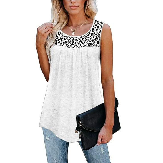 Plus Size Tank Tops for Women Women Sleeveless Leopard Active Tank Tops Ruffle Loose Tunic Blouse Shirt Vest Summer Savings