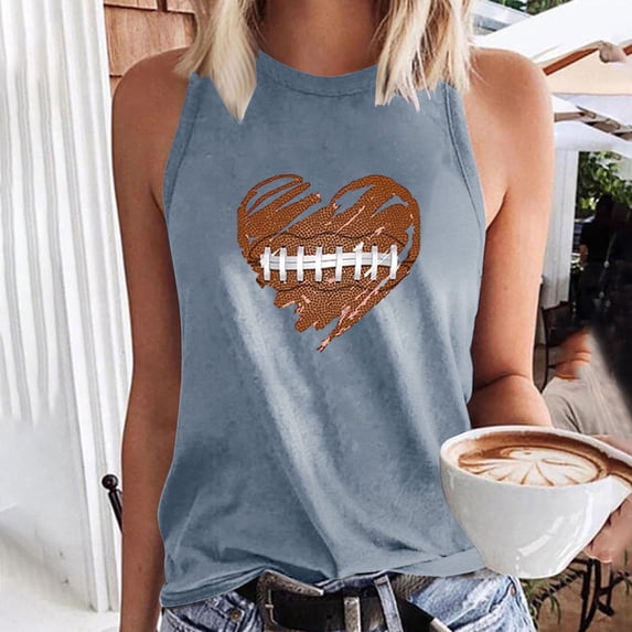 Plus Size Tank Tops for Women under $10 Round-Neck Sleeveless Baseball Loose Printed Pullover Tops Gray S
